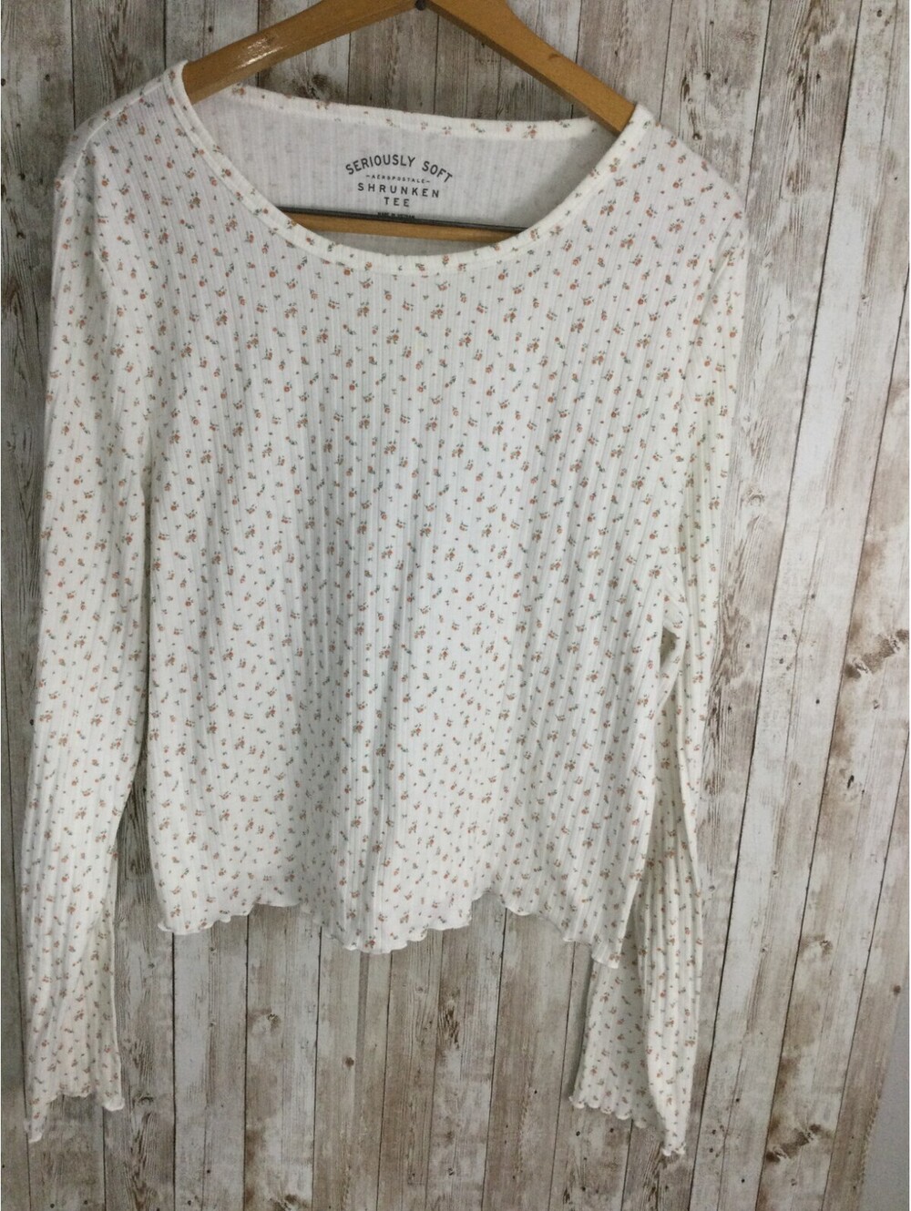 Aeropostale Seriously Soft Shrunken Tee Ribbed Floral XXL 2XL Long Sleeve Floral